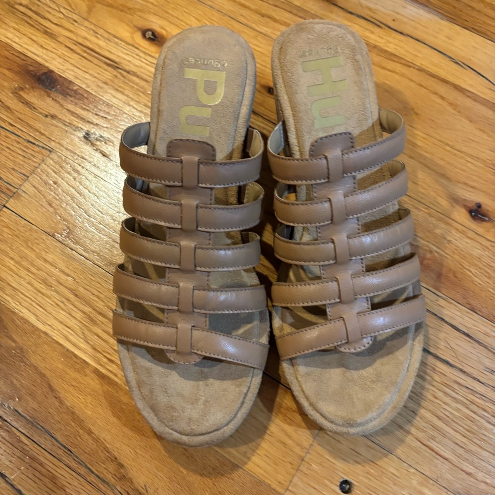 Hush Puppies Beige Willow Slide Wedge Sandals